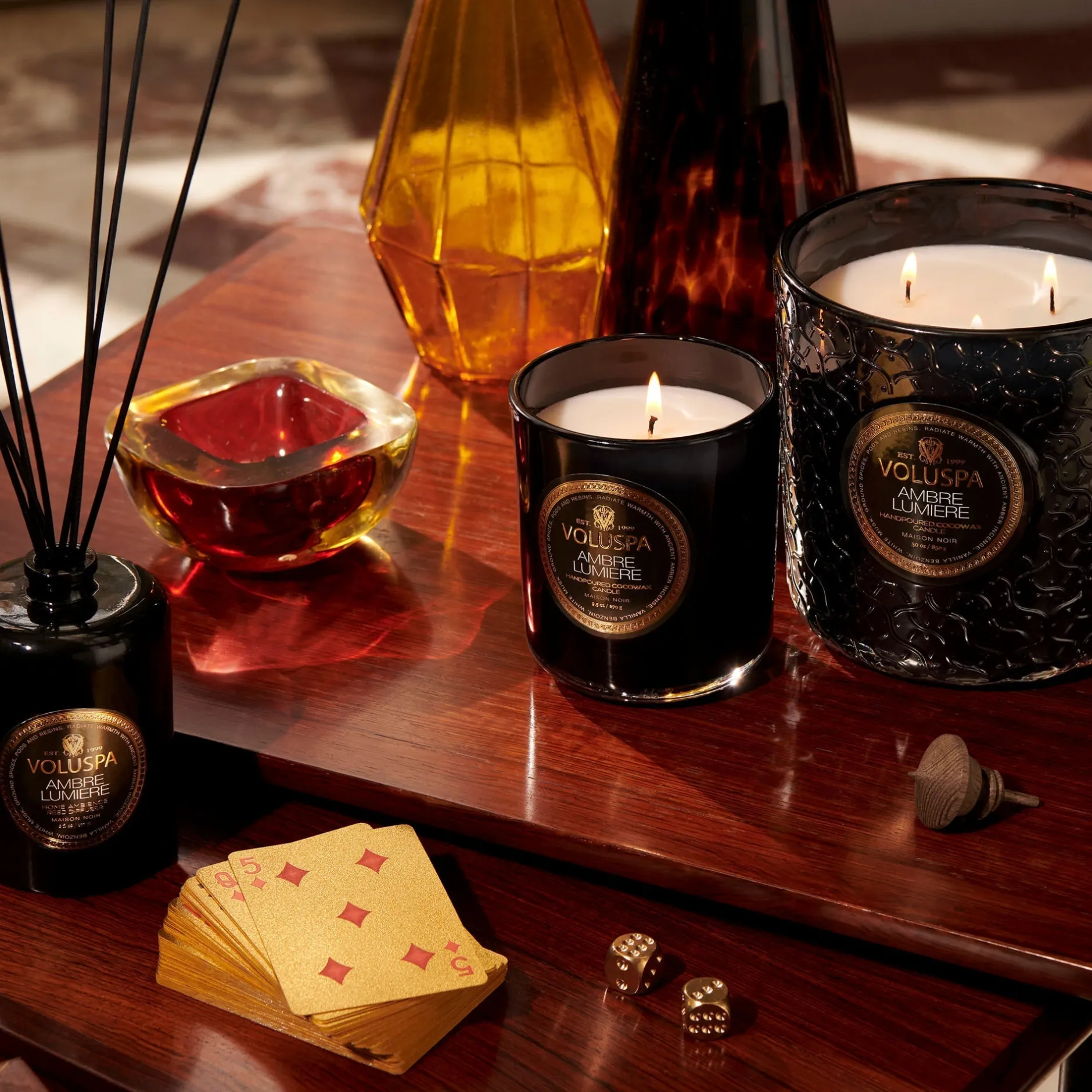 Voluspa 3 Wick Hearths + Luxe|Ambre Lumiere