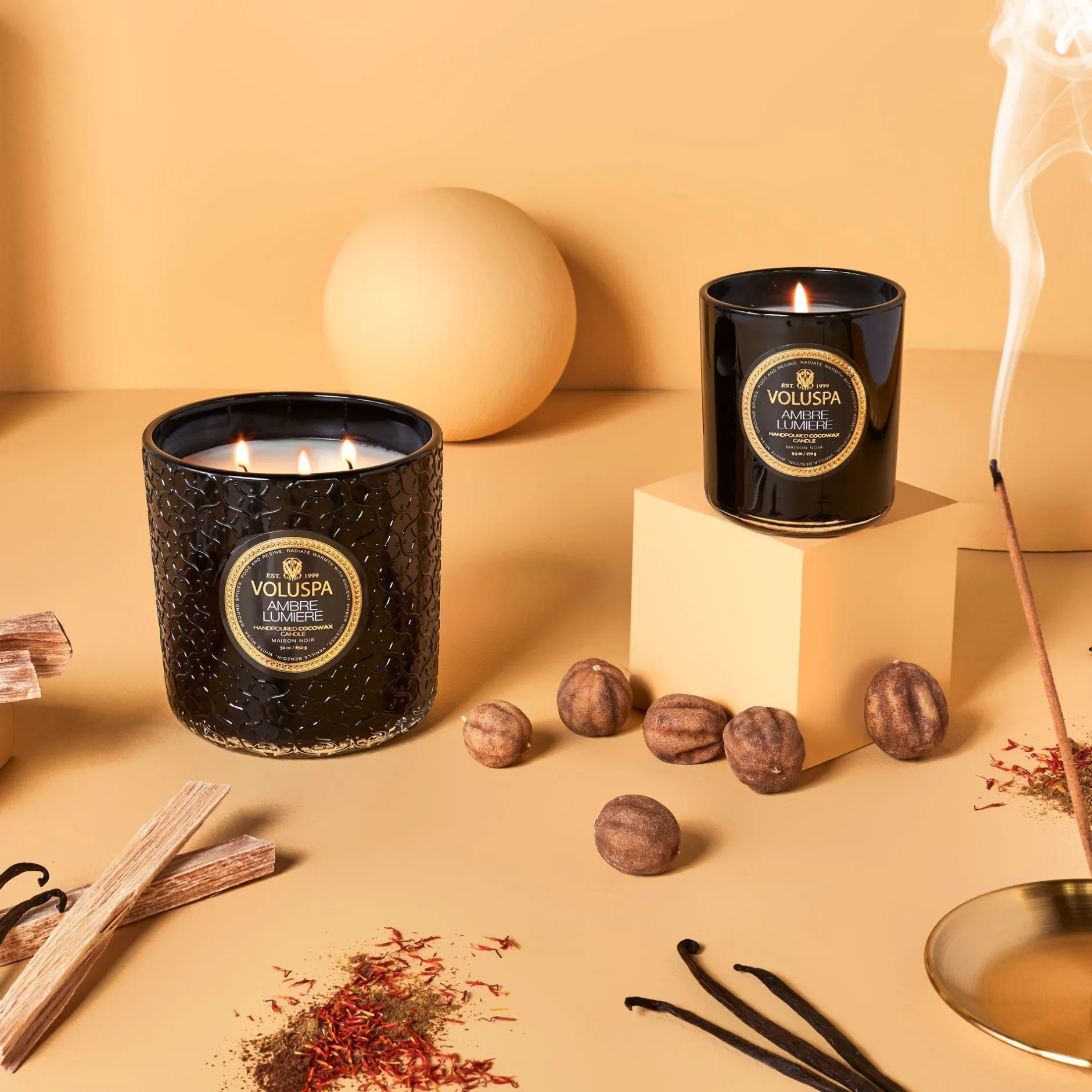Voluspa 3 Wick Hearths + Luxe|Ambre Lumiere