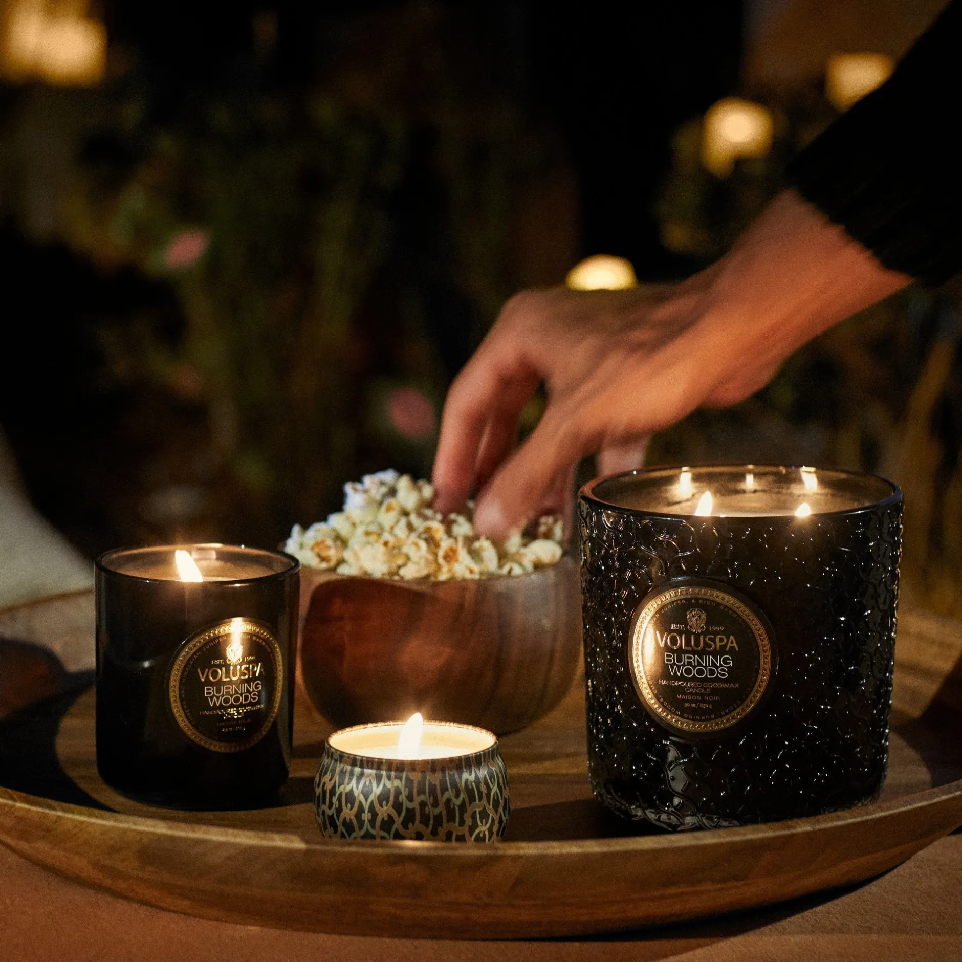 Voluspa 3 Wick Hearths + Luxe|Burning Woods