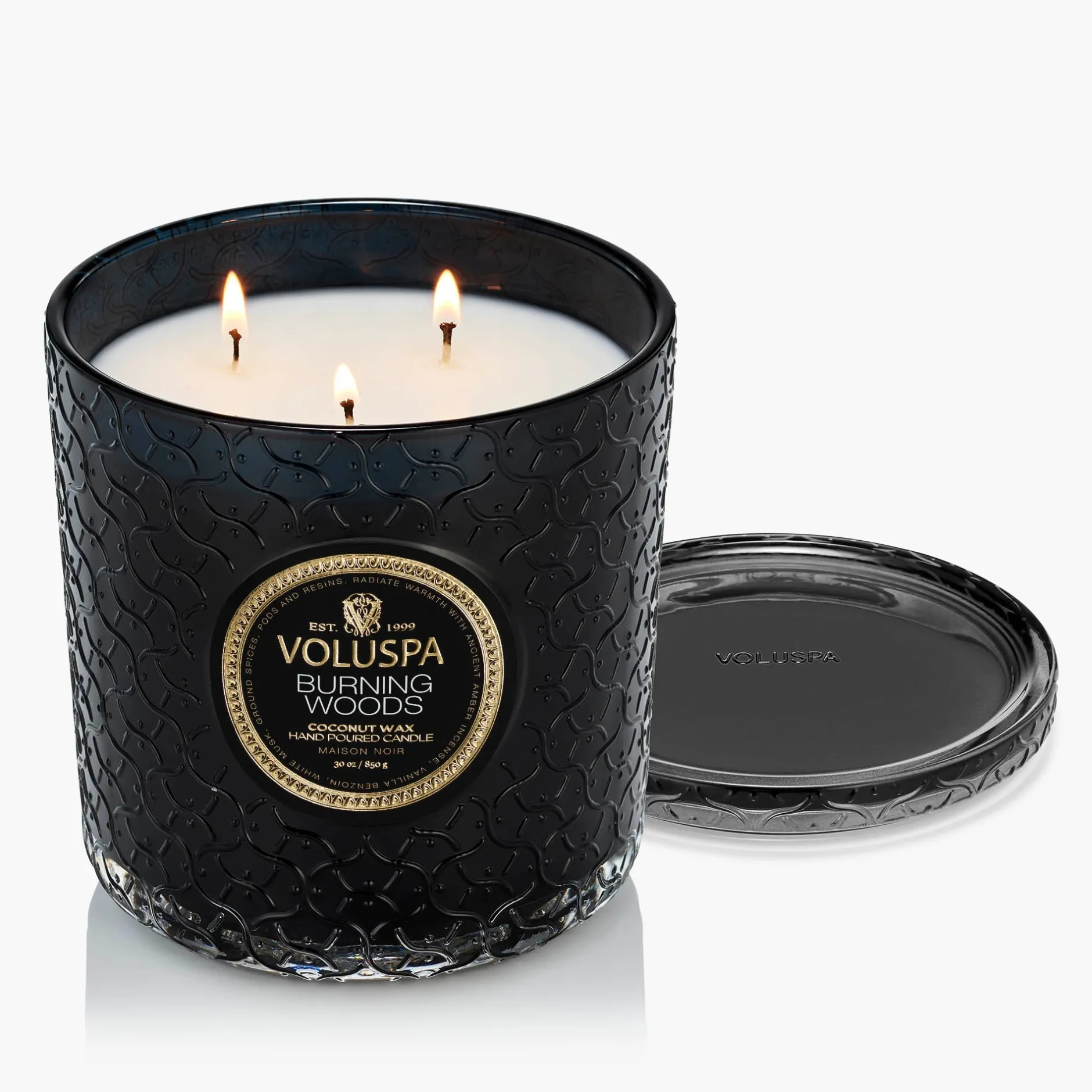 Voluspa 3 Wick Hearths + Luxe|Burning Woods