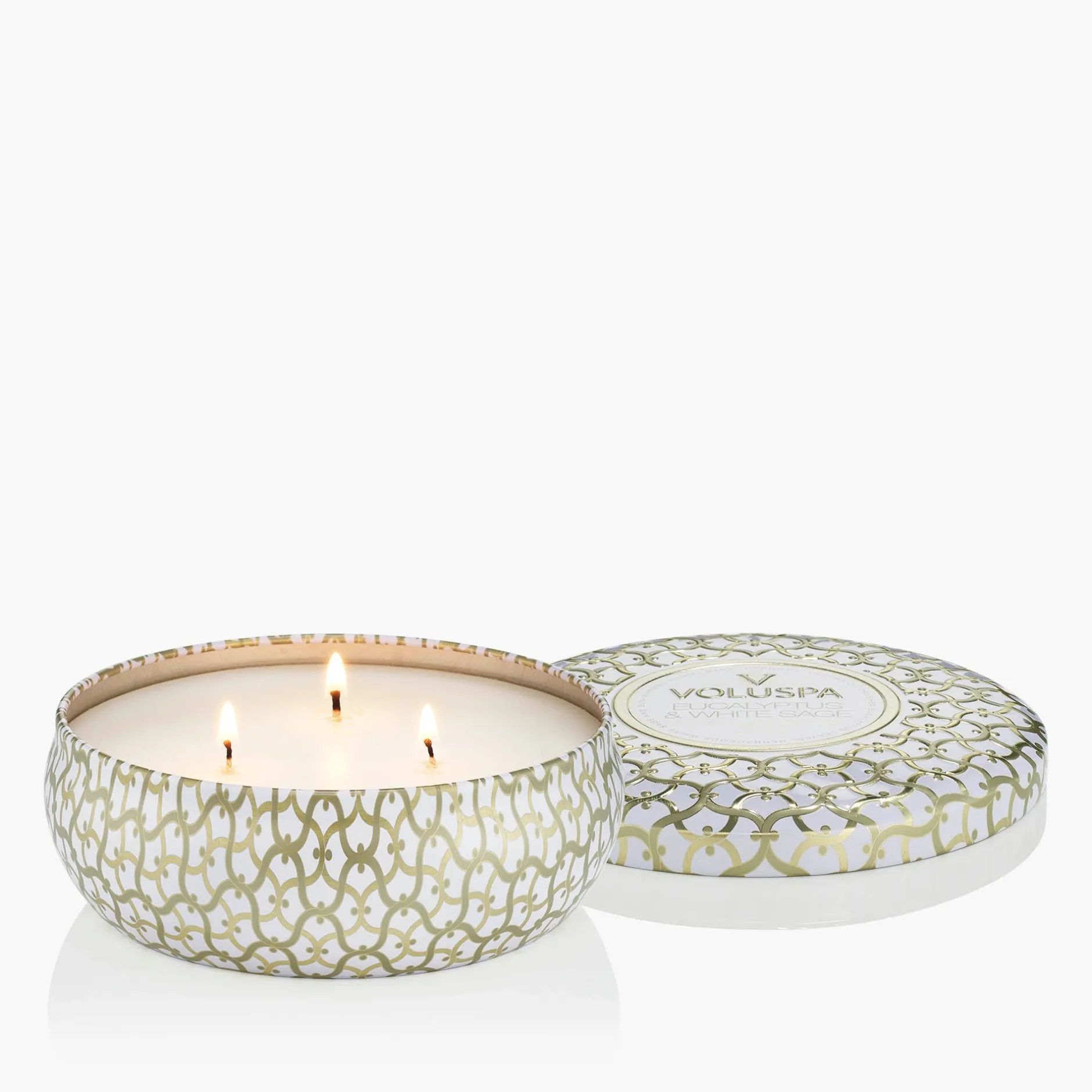 Voluspa 3 Wick Tin|Eucalyptus & White Sage|Eucalyptus & White Sage