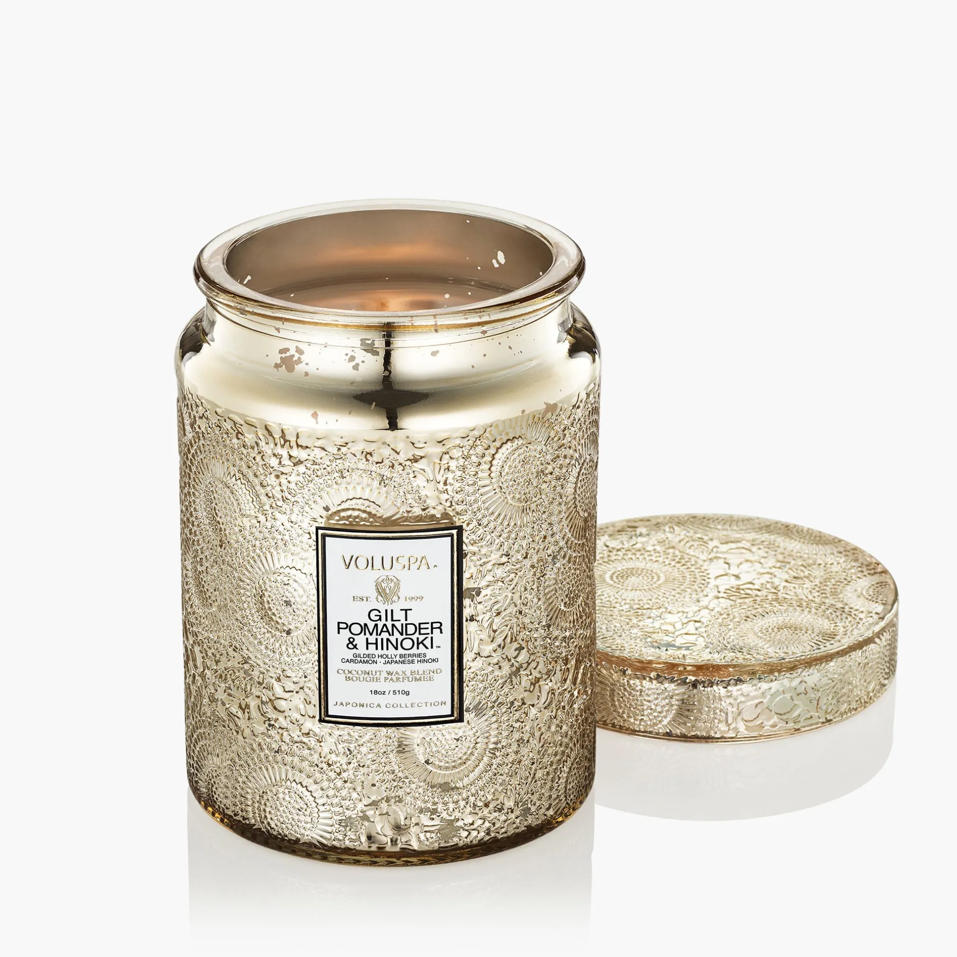 Voluspa Gilt Pomander Hinoki|Large Jars|Gilt Pomander & Hinoki