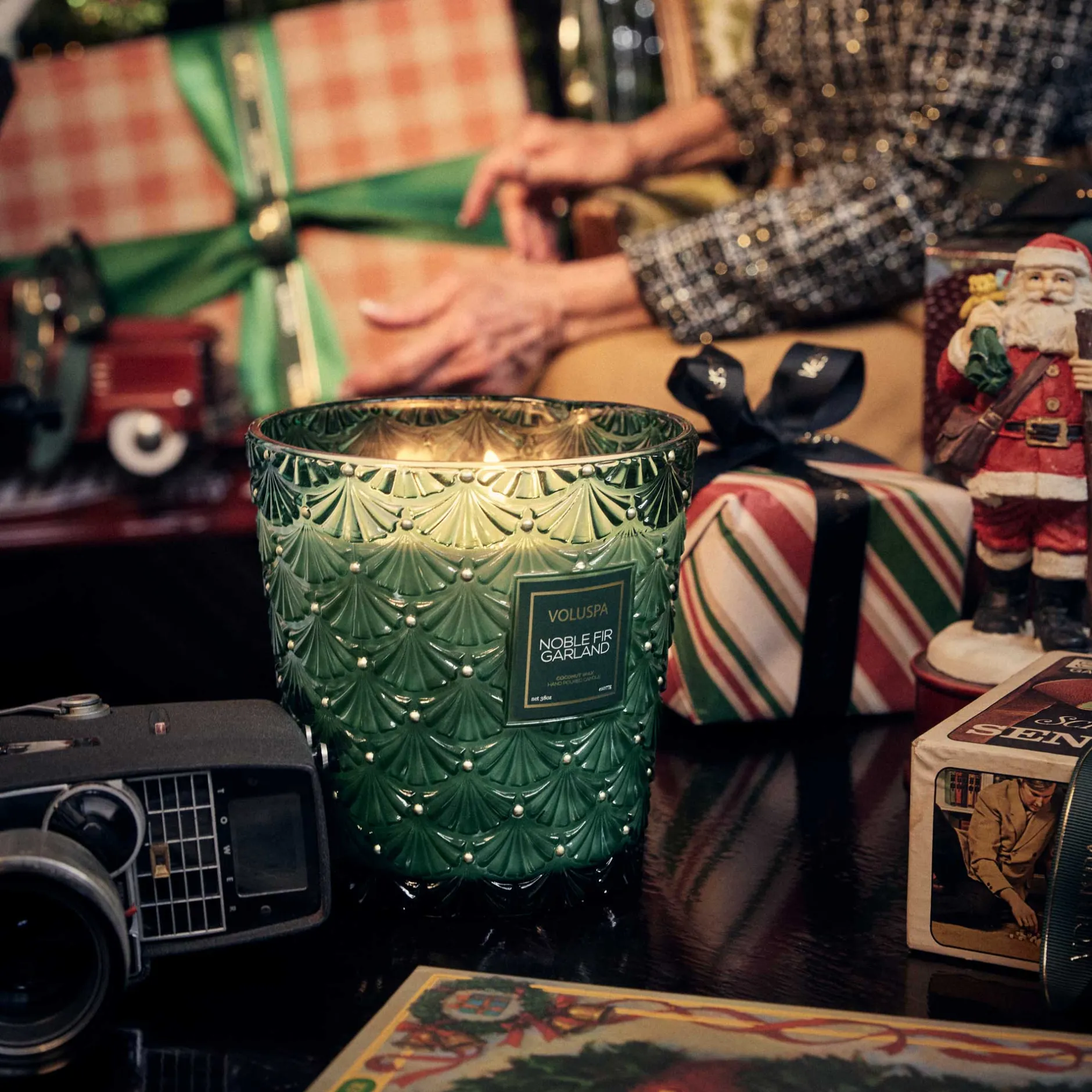 Voluspa 3 Wick Hearths + Luxe|Noble Fir Garland|Noble Fir Garland