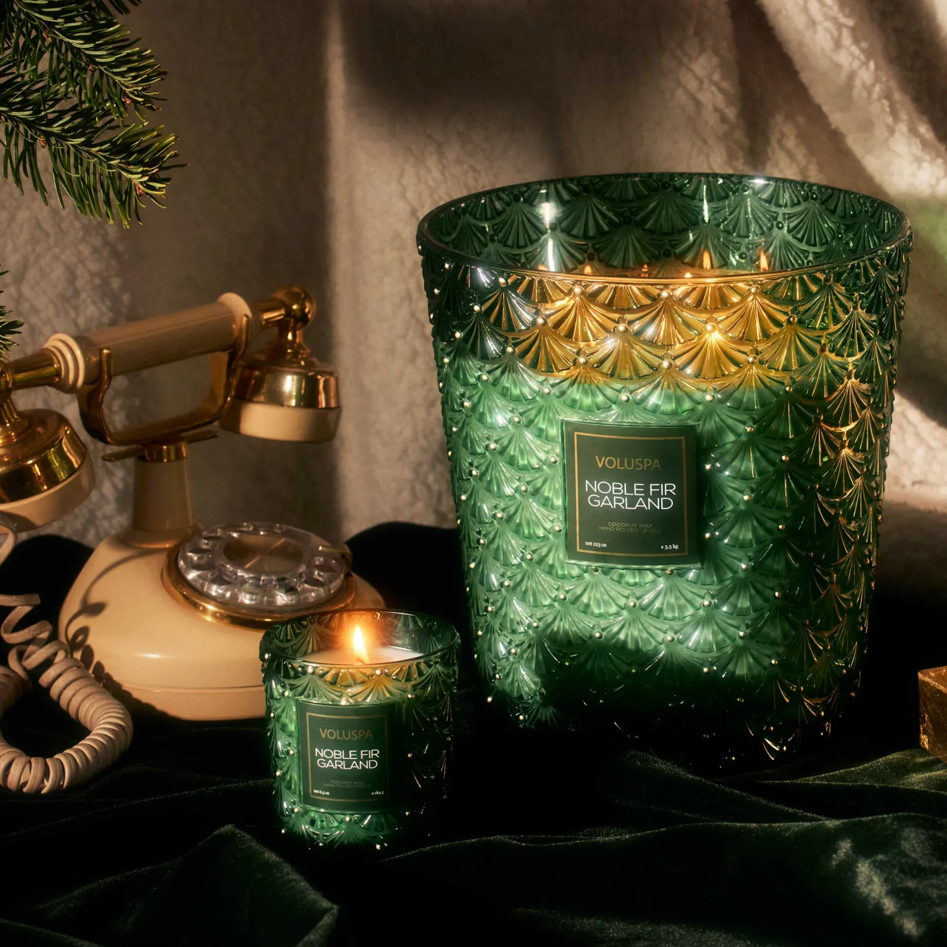 Voluspa 5 Wick Hearths|Noble Fir Garland|Noble Fir Garland