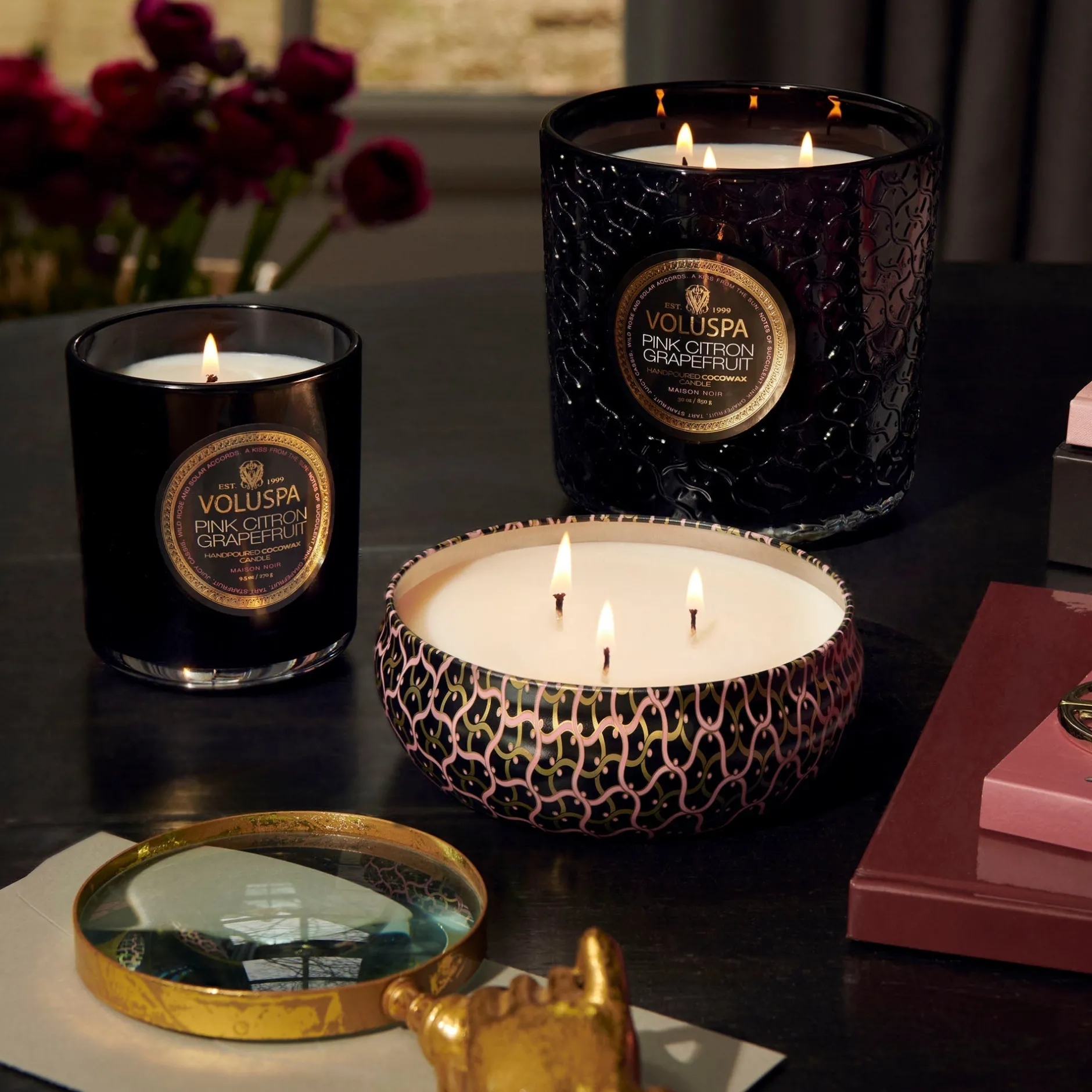Voluspa 3 Wick Hearths + Luxe|Pink Citron Grapefruit