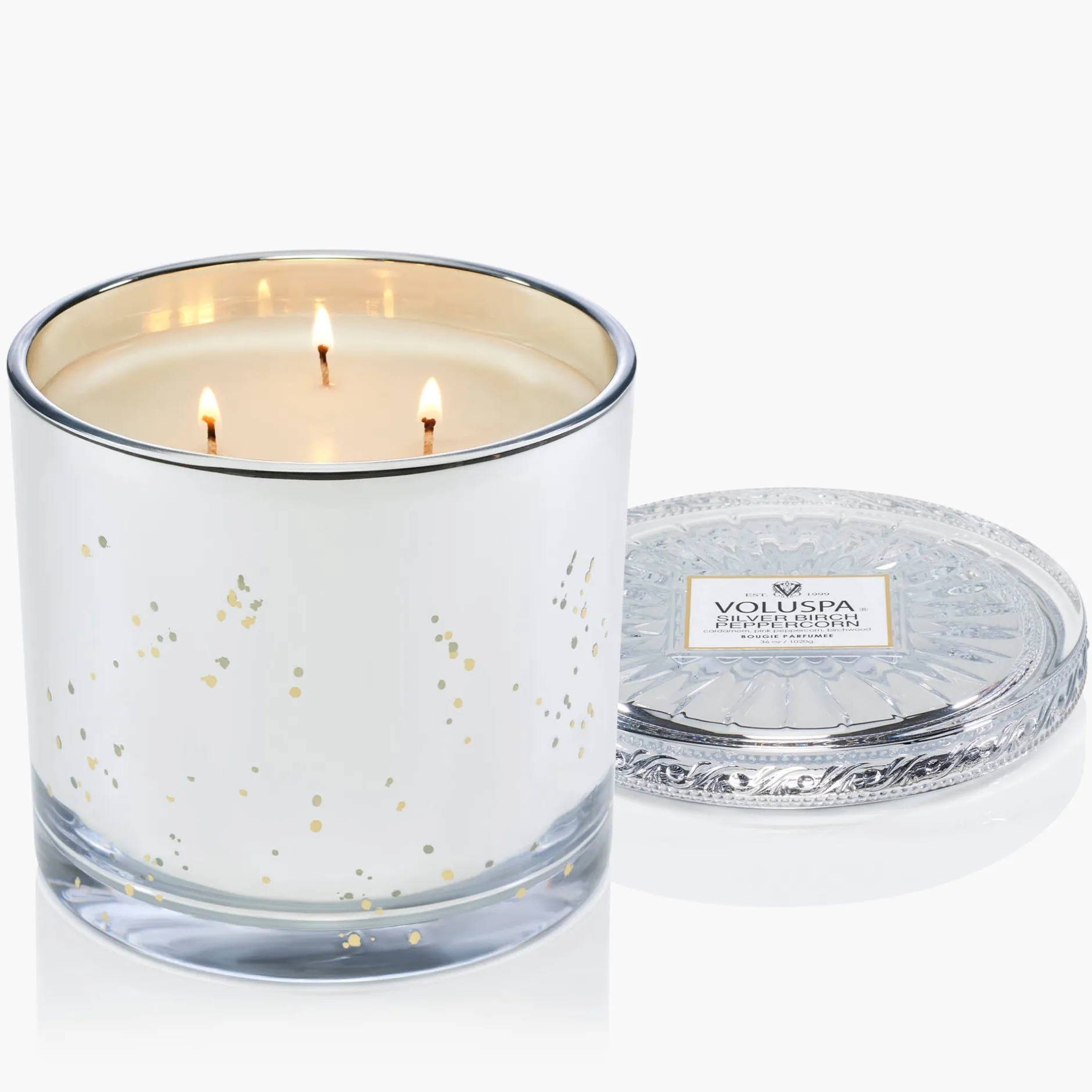 Voluspa 3 Wick Hearths + Luxe|Silver Birch Peppercorn