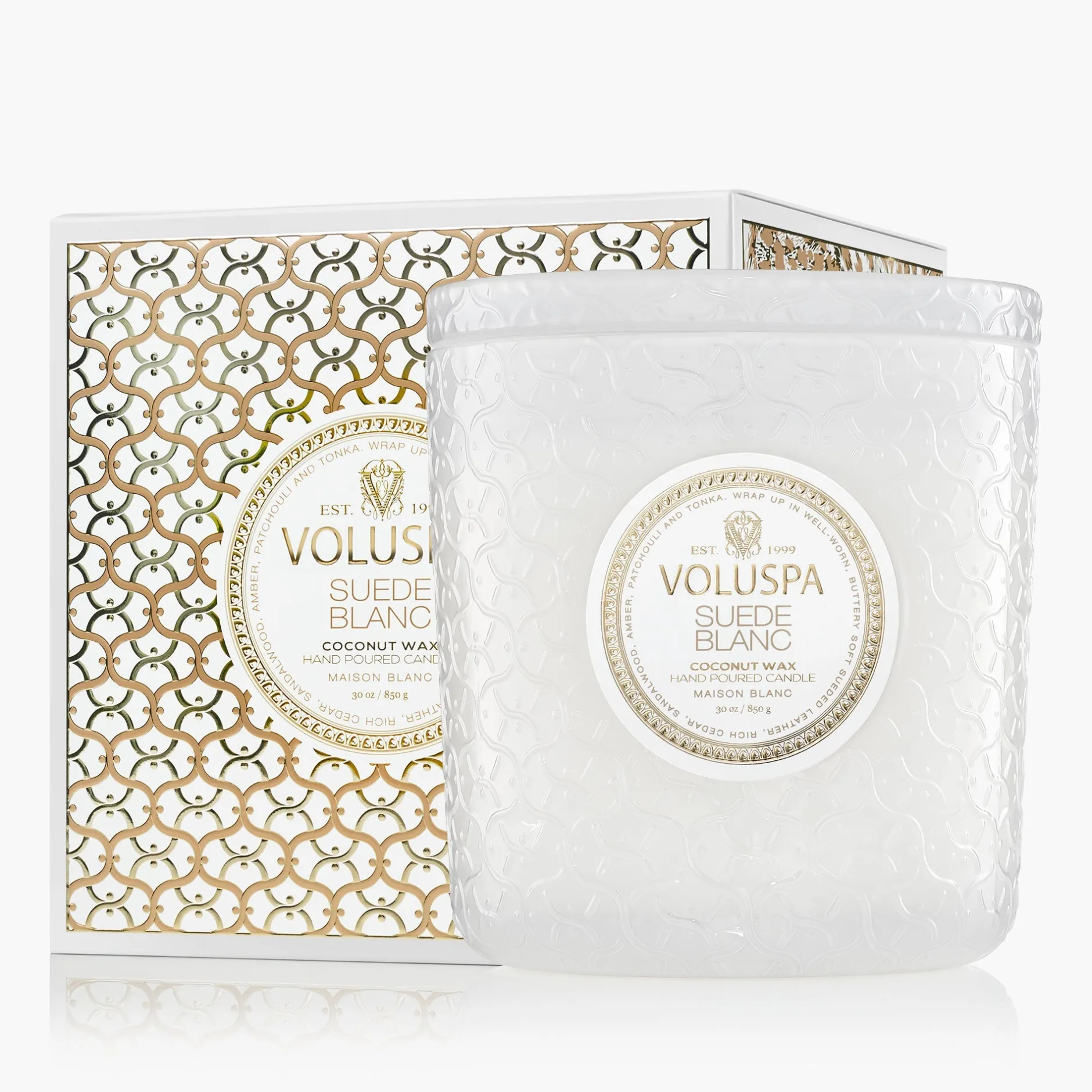 Voluspa 3 Wick Hearths + Luxe|Suede Blanc