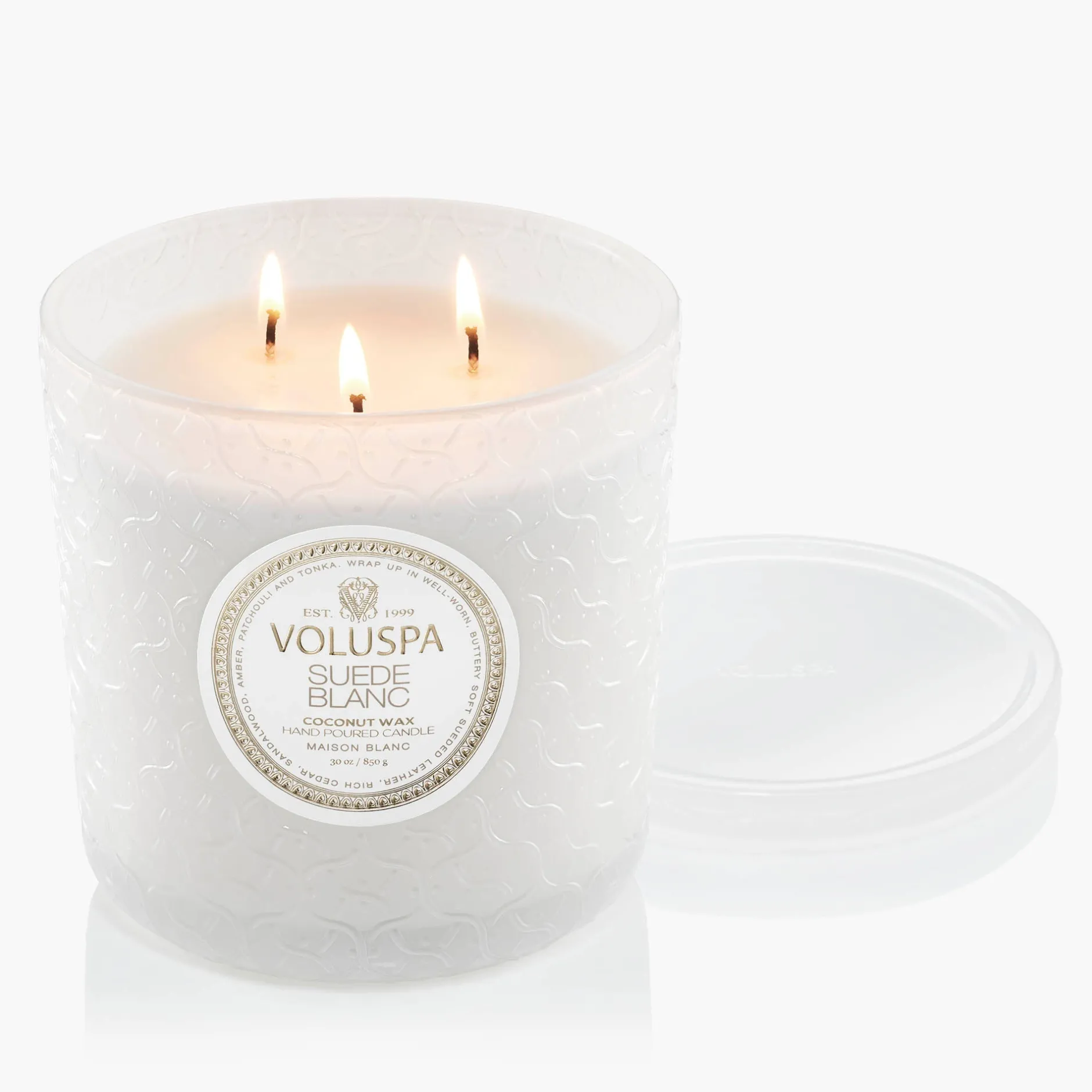 Voluspa 3 Wick Hearths + Luxe|Suede Blanc