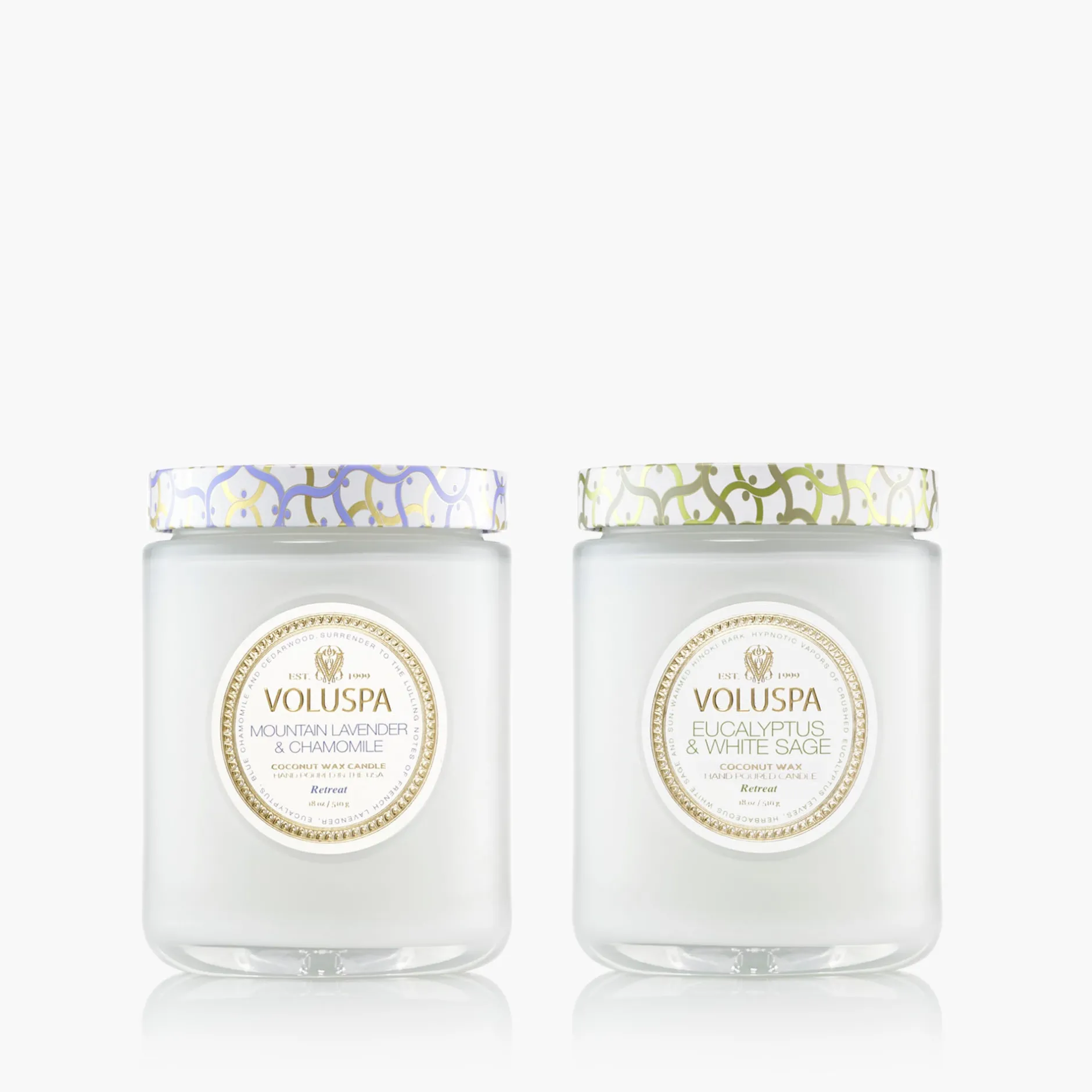 Voluspa Mountain Lavender & Chamomile|Eucalyptus & White Sage|The Retreat Collection